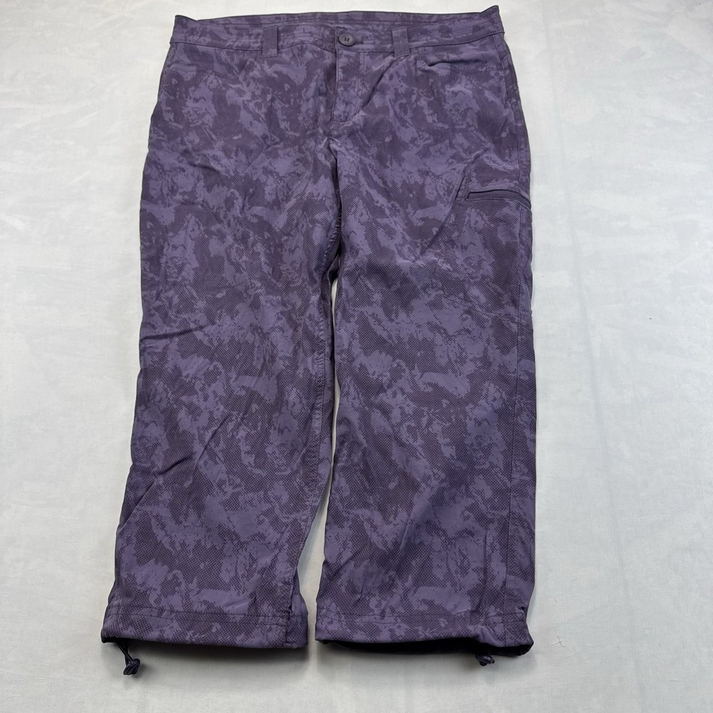 Eddie Bauer Womens 10 Purple Camo Cargo Hiking Pants Outdoor Drawstring Hem